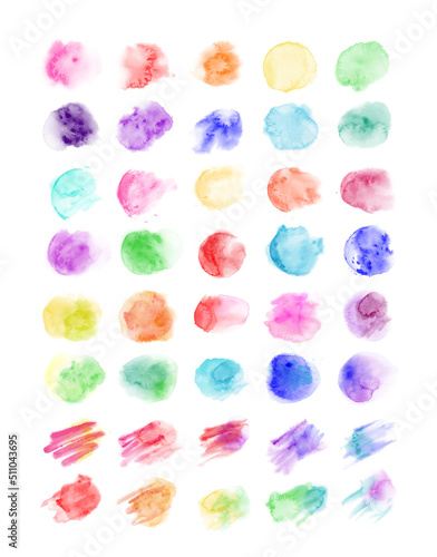 Set of Rainbow colors watercolor paint stains