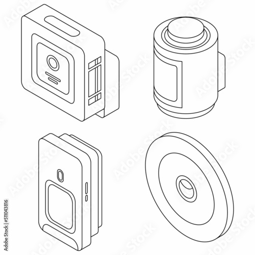 Motion sensor icons set. Isometric set of motion sensor vector icons outline isolated on white background