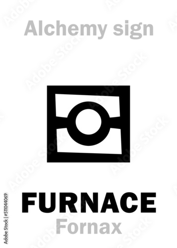 Alchemy Alphabet: FURNACE (Fornax), kiln, oven, stove; forge — device for melting metals, metallurgical equipment, chemical apparatus. Alchemical sign, Medieval symbol.