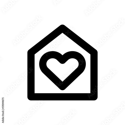 Simple house and heart mark icon, Vector outline icon on white background.