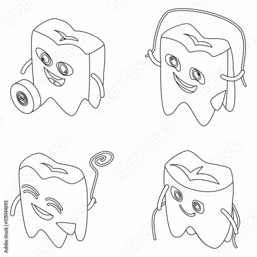 Floss icons set. Isometric set of floss vector icons outline isolated on white background