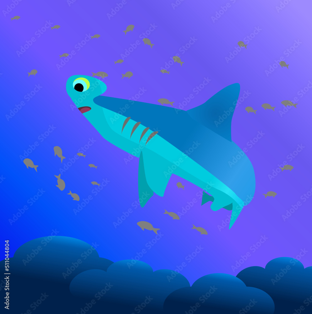 Hammerhead shark in the sea. Hammerhead shark in the sea.