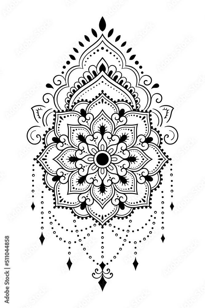 Circular pattern in form of mandala with flower for Henna, Mehndi, tattoo, decoration. Decorative ornament in ethnic oriental style. Outline doodle hand draw vector illustration. Circular pattern in form of mandala with flower for Henna, Mehndi, tattoo, decoration. Decorative ornament in ethnic oriental style. Outline doodle hand draw vector illustration.