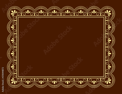 Frame in eastern tradition. Stylized with henna tattoos decorative pattern for decorating covers for book, notebook, casket, magazine, postcard and folder. Flower border in mehndi style.