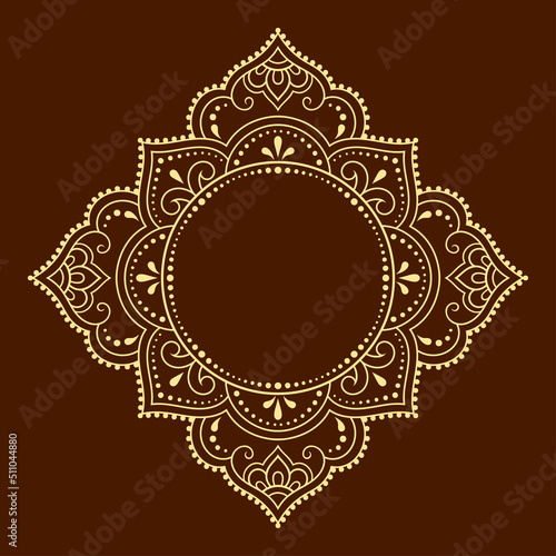 Frame in eastern tradition. Stylized with henna tattoos decorative pattern for decorating covers for book, notebook, casket, magazine, postcard and folder. Flower border in mehndi style.