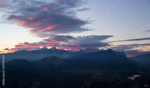 Dark and vivid sunset in the mountains