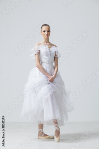 Young Beautiful Female Ballerina Posing on Studio Background