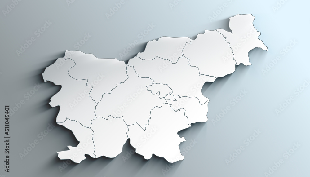 Modern White Map of Slovenia with Statistical regions With Shadow
