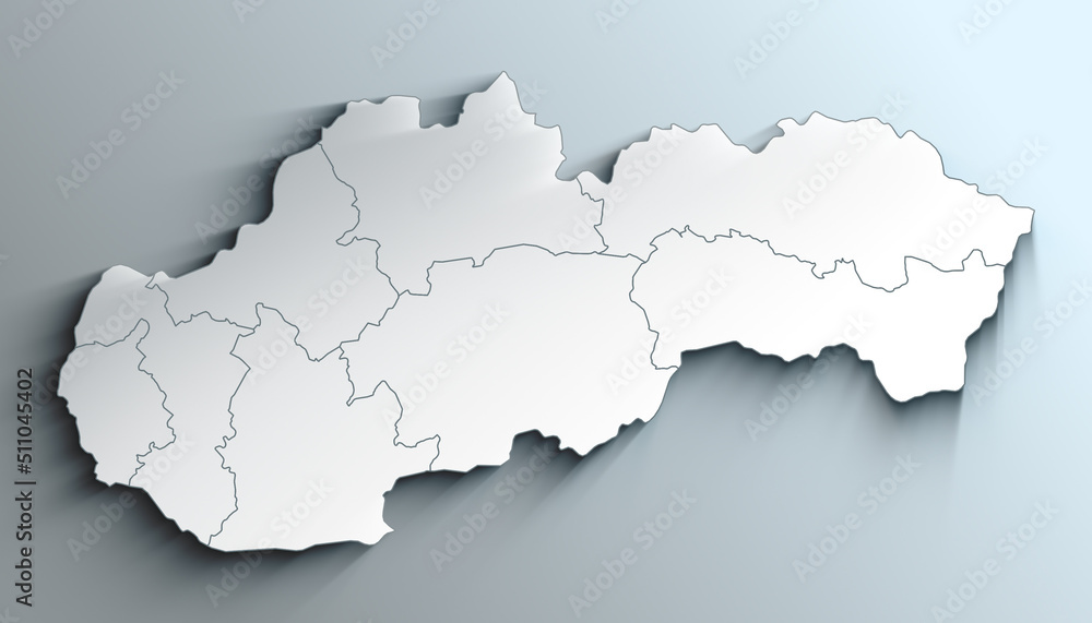 Modern White Map of Slovakia with Regions With Shadow