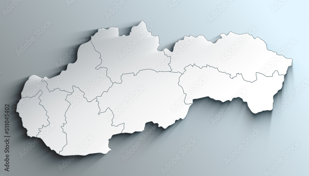 Modern White Map of Slovakia with Regions With Shadow Modern White Map of Slovakia with Regions With Shadow