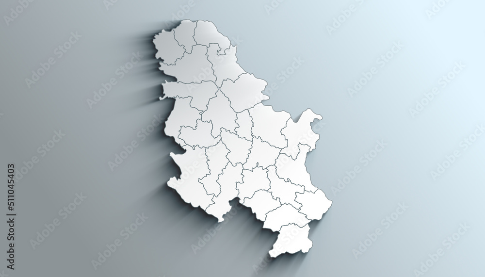 Modern White Map of Serbia with Districts With Shadow Modern White Map of Serbia with Districts With Shadow