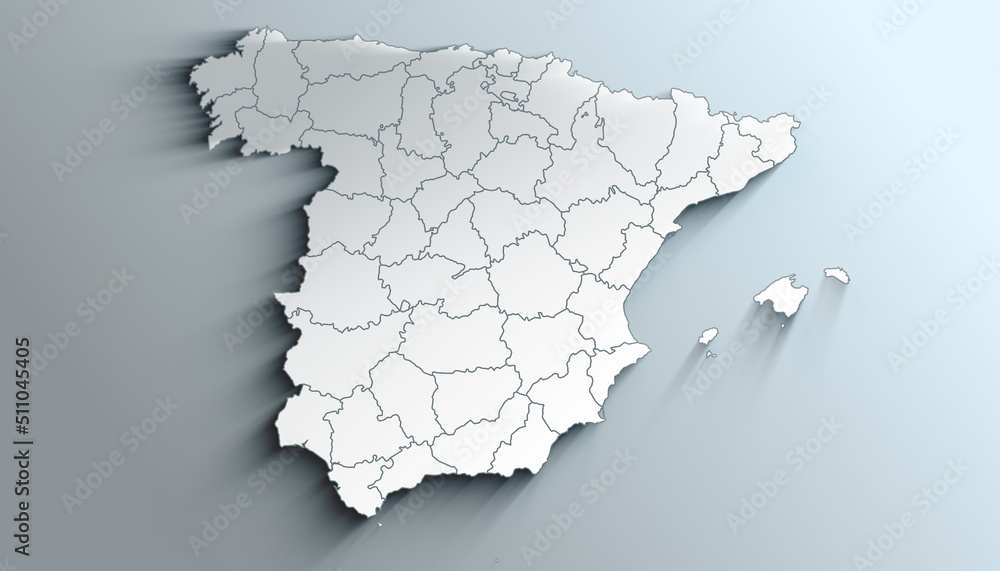 Modern White Map of Spain with Provinces With Shadow