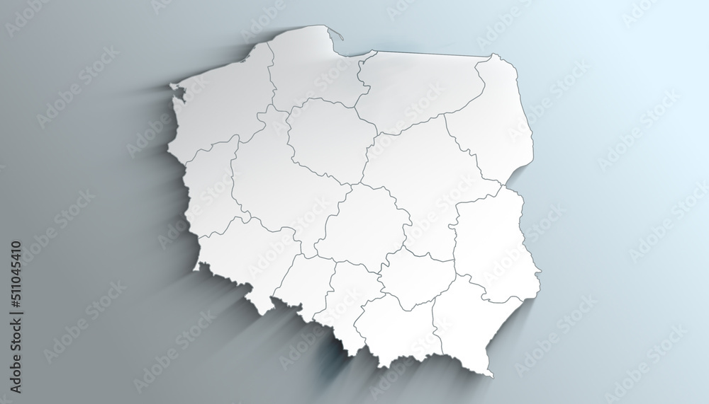 Modern White Map of Poland with Provinces With Shadow