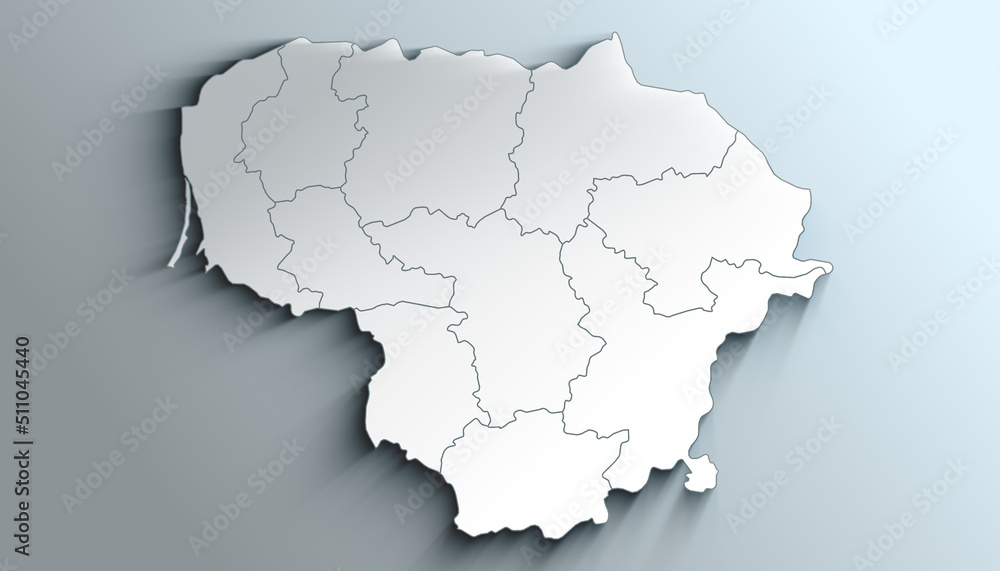 Modern White Map of Lithuania with Counties With Shadow