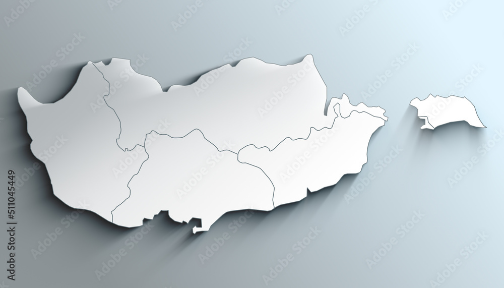 Modern White Map of Cyprus with Districts With Shadow