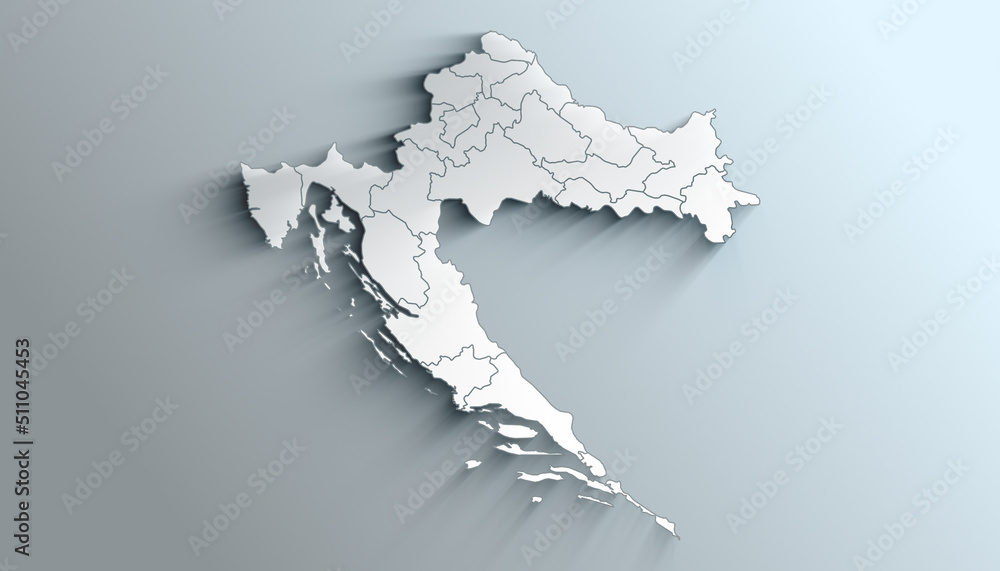 Modern White Map of Croatia with Counties With Shadow