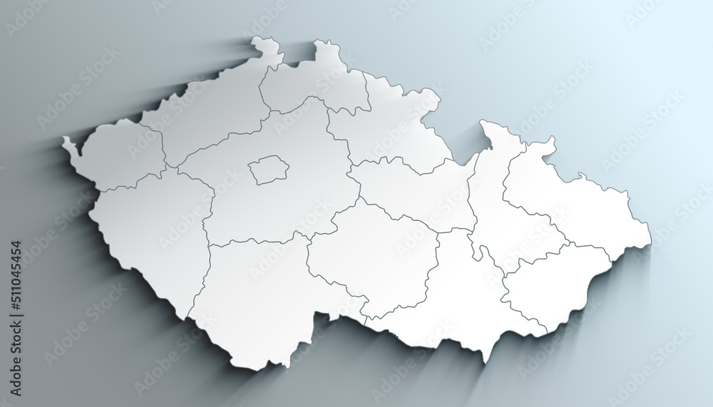 Modern White Map of Czech Republic with Regions With Shadow