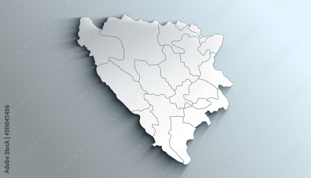Modern White Map of Bosnia and Herzegovina with Cantons With Shadow