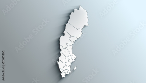 Canvas Print Modern White Map of Sweden with Counties With Shadow