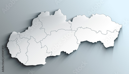 Modern White Map of Slovakia with Regions With Shadow photo