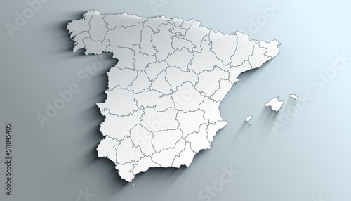 Modern White Map of Spain with Provinces With Shadow photo