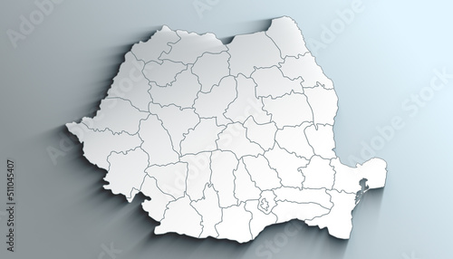 Cuadro en lienzo Modern White Map of Romania with Counties With Shadow