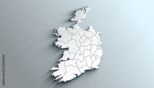 Modern White Map of Ireland with Counties With Shadow
