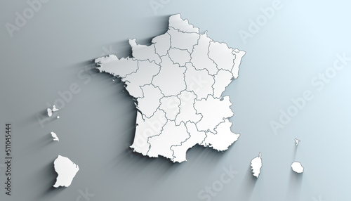 Modern White Map of France with Regions With Shadow