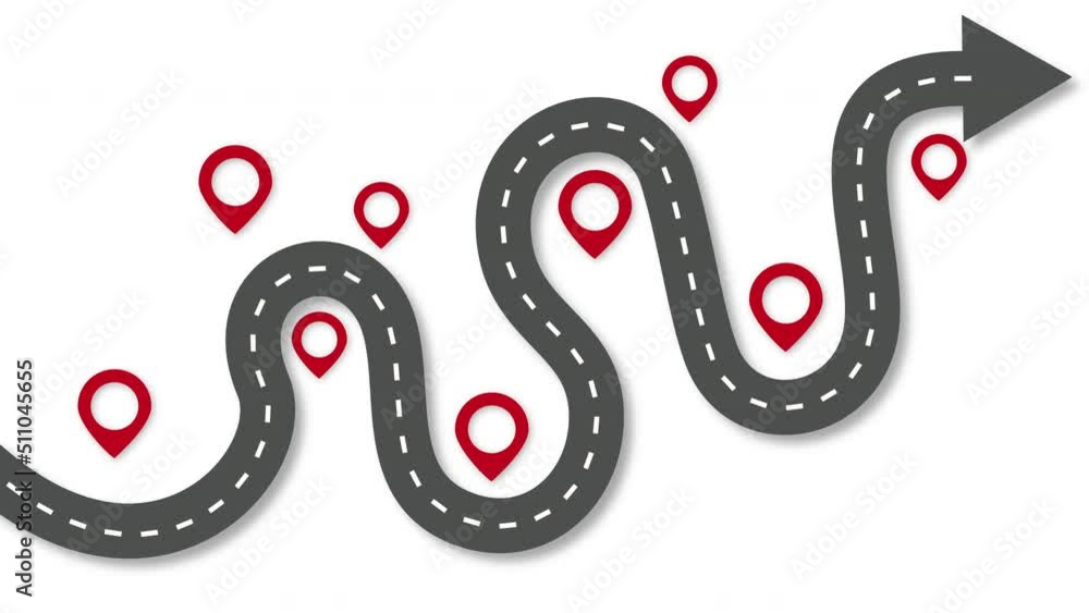 Animation of winding road with map pointers, 4k animation. 4k video for ...