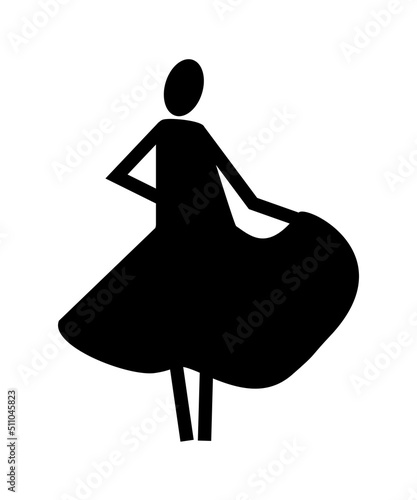 girl dress silhouette - vector flat style illustration. fashion look, tailoring. lady fluffy dress. woman clothing logo