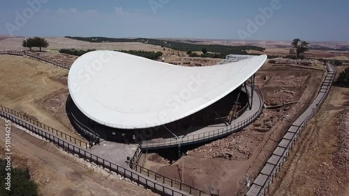 Aerial video shooting of historical Göbeklitepe ancient city in summer.