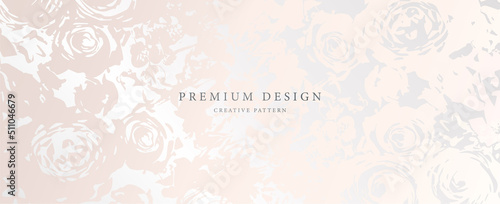 Flower background design with abstract pink rose pattern. Elegant vector horizontal template for wedding invite, spa voucher template, flyer, gift certificate