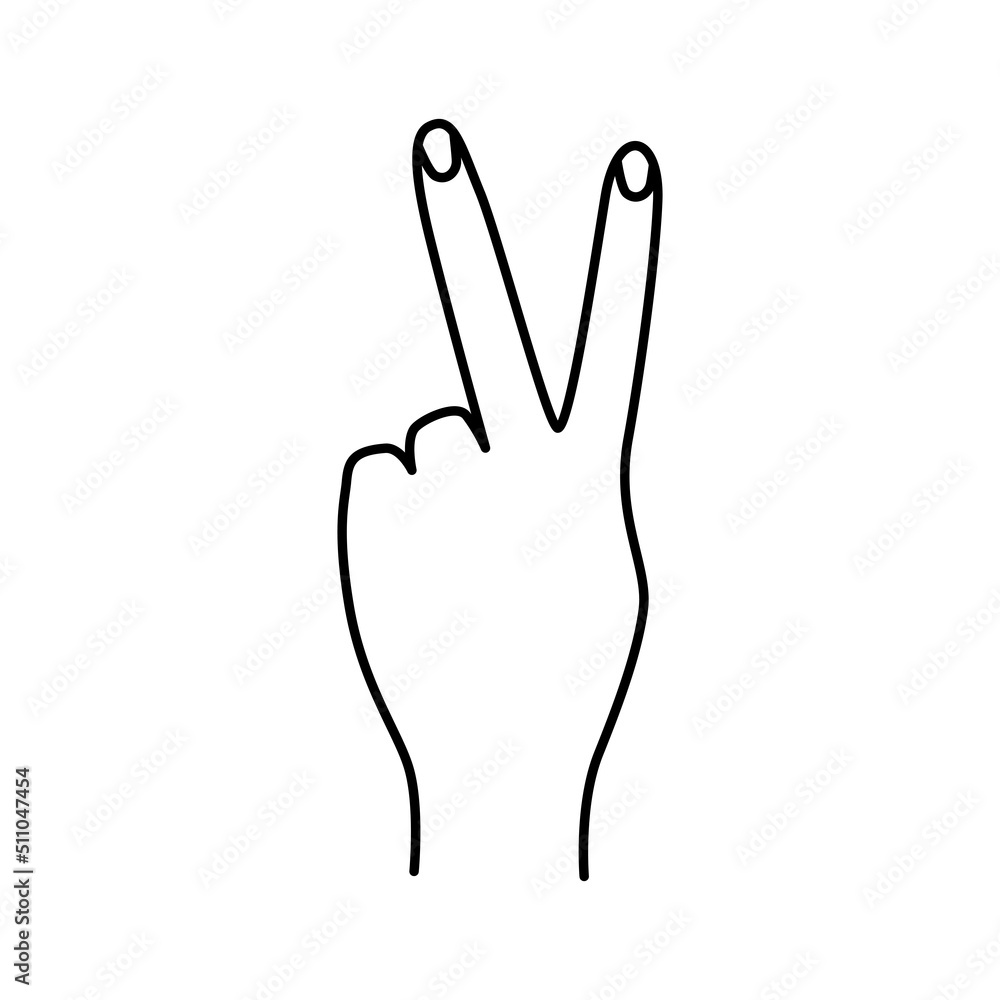 A hand gesture showing two fingers, love and peace, a sign of victory. Vector illustration on a white background. A hand gesture showing two fingers, love and peace, a sign of victory. Vector illustration on a white background.