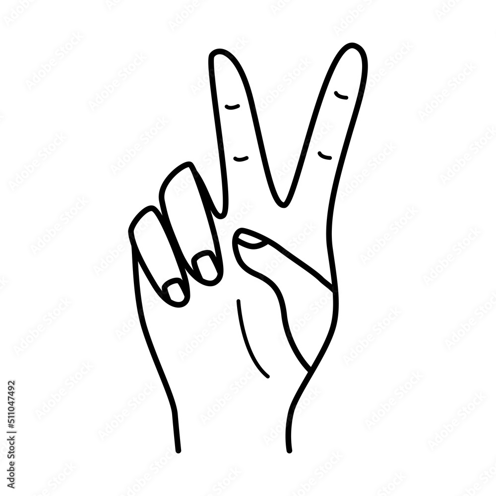 A hand gesture showing two fingers, love and peace, a sign of victory. Vector illustration on a white background. A hand gesture showing two fingers, love and peace, a sign of victory. Vector illustration on a white background.