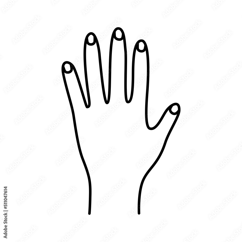 Obraz premium Palm five fingers up. Hand gesture of greeting, vector illustration of isolate on white.