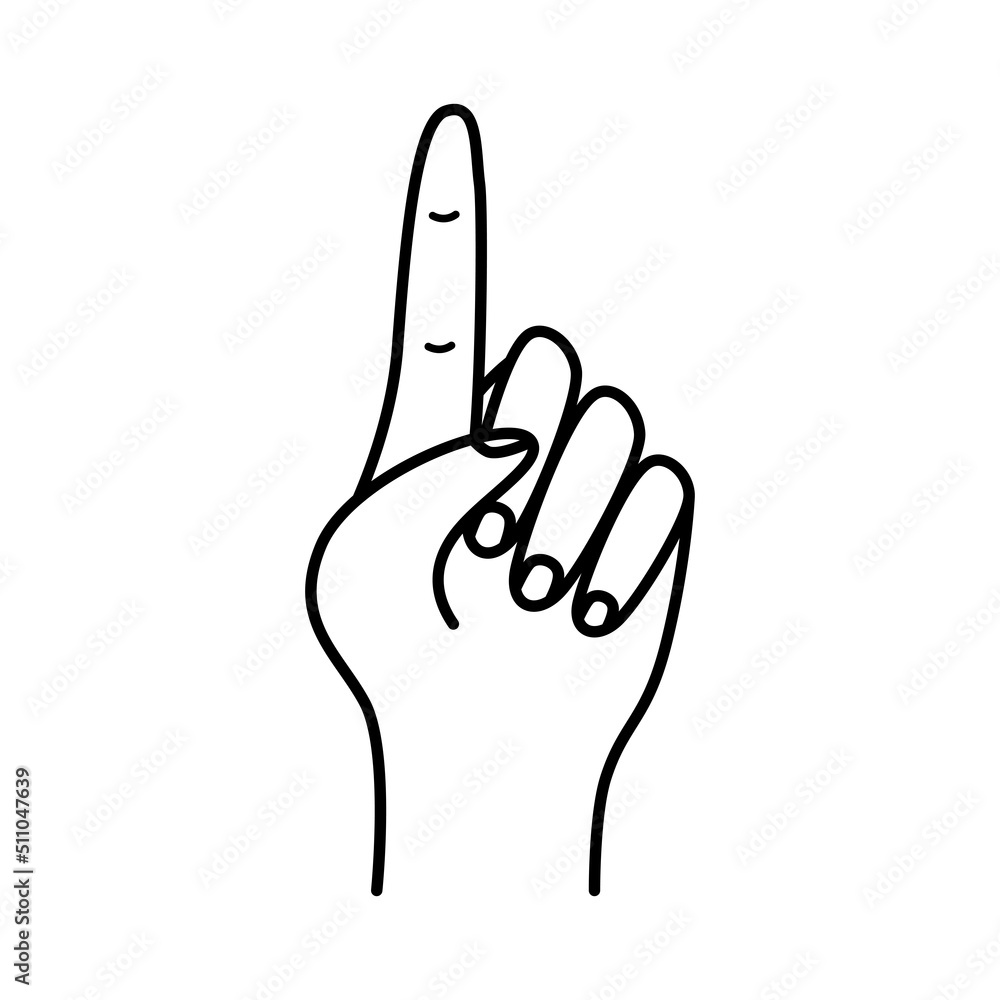 Gesture hand index finger up, vector illustration of isolate on white. Gesture hand index finger up, vector illustration of isolate on white.