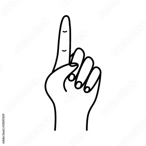 Gesture hand index finger up, vector illustration of isolate on white.