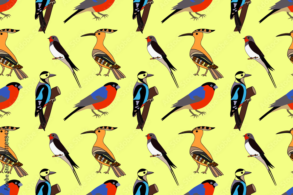 Doodle bird seamless pattern. Hand drawn animal. Hand drawn bird. Vector stock illustration. EPS 10
