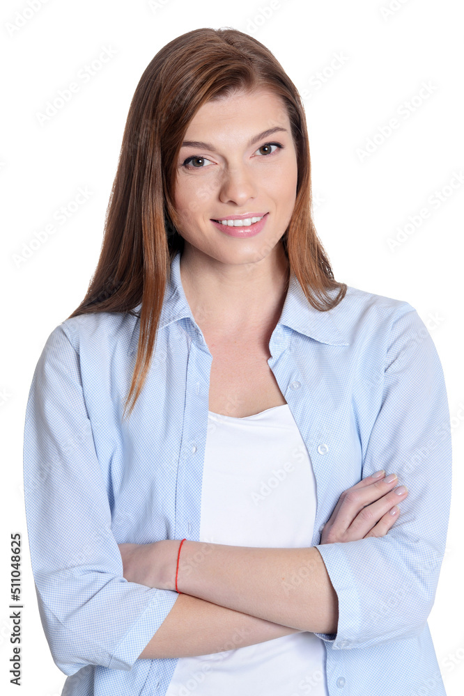 Portrait of beautiful young woman posing on white background Portrait of beautiful young woman posing on white background