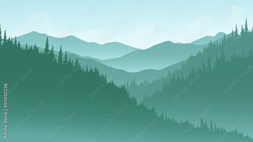 landscape in the morning. nature background Vast landscape of mountains in the morning.
