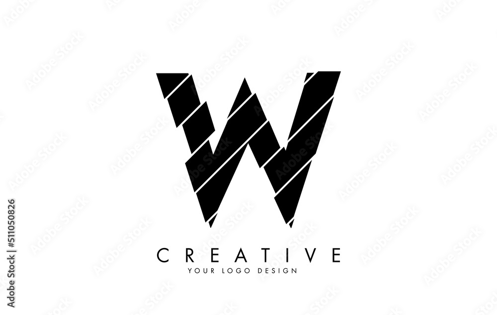 Black Letter W with abstract sliced effect logo design. Abstract vector illustration with creative cuts. Black Letter W with abstract sliced effect logo design. Abstract vector illustration with creative cuts.