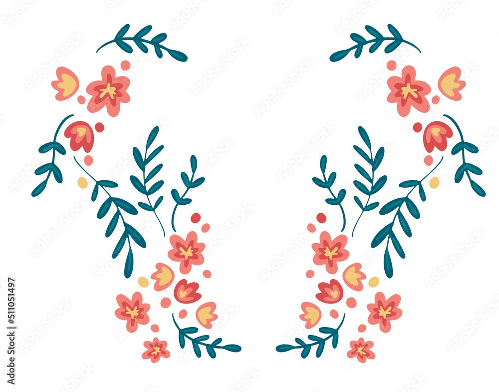 Flower border template with copy space. Hand drawn vector design Flower border template with copy space. Hand drawn vector design