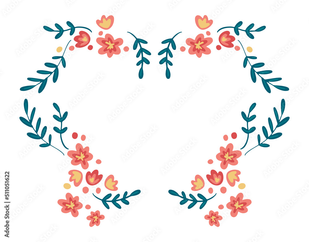 Flower border template with copy space. Hand drawn vector design Flower border template with copy space. Hand drawn vector design