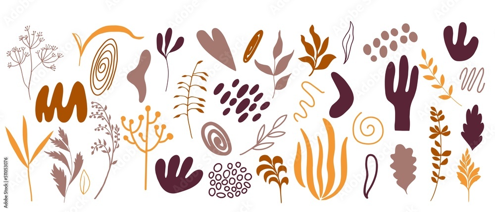Organic shapes, plants, spots, lines, dots. Vector set of minimal trendy abstract hand drawn isolated elements for graphic design Organic shapes, plants, spots, lines, dots. Vector set of minimal trendy abstract hand drawn isolated elements for graphic design