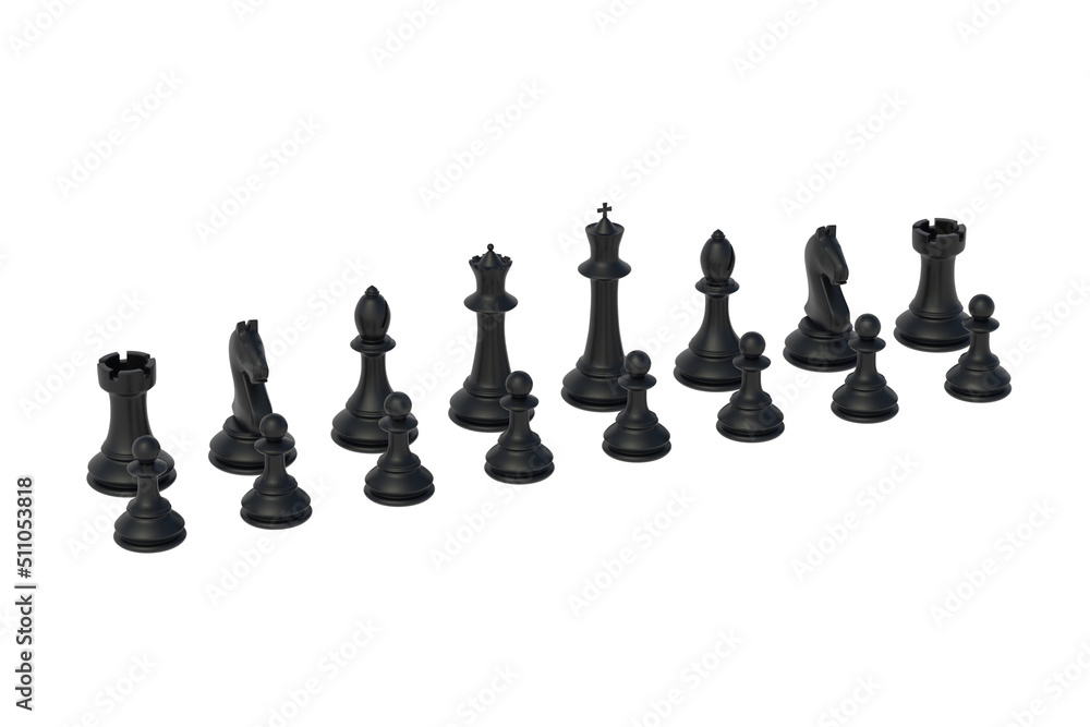 Set of black chess figures isolated on white background. 3d render Set of black chess figures isolated on white background. 3d render