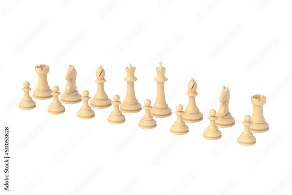 Set of chess figures isolated on white background. 3d render Set of chess figures isolated on white background. 3d render