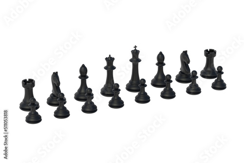 Set of black chess figures isolated on white background. 3d render