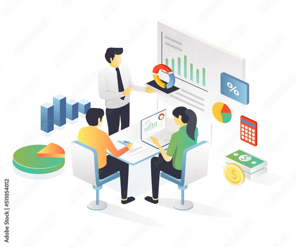 The work team is in a meeting for the progress of the investment business The work team is in a meeting for the progress of the investment business