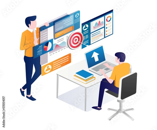 Two men doing online digital marketing sales analysis