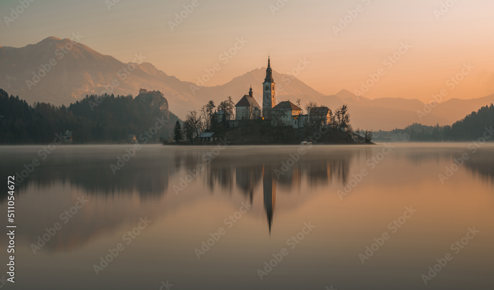 Lake Bled on a cold winter morning